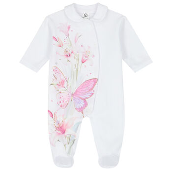 Baby Girls White & Pink Floral & Butterfly Babygrow